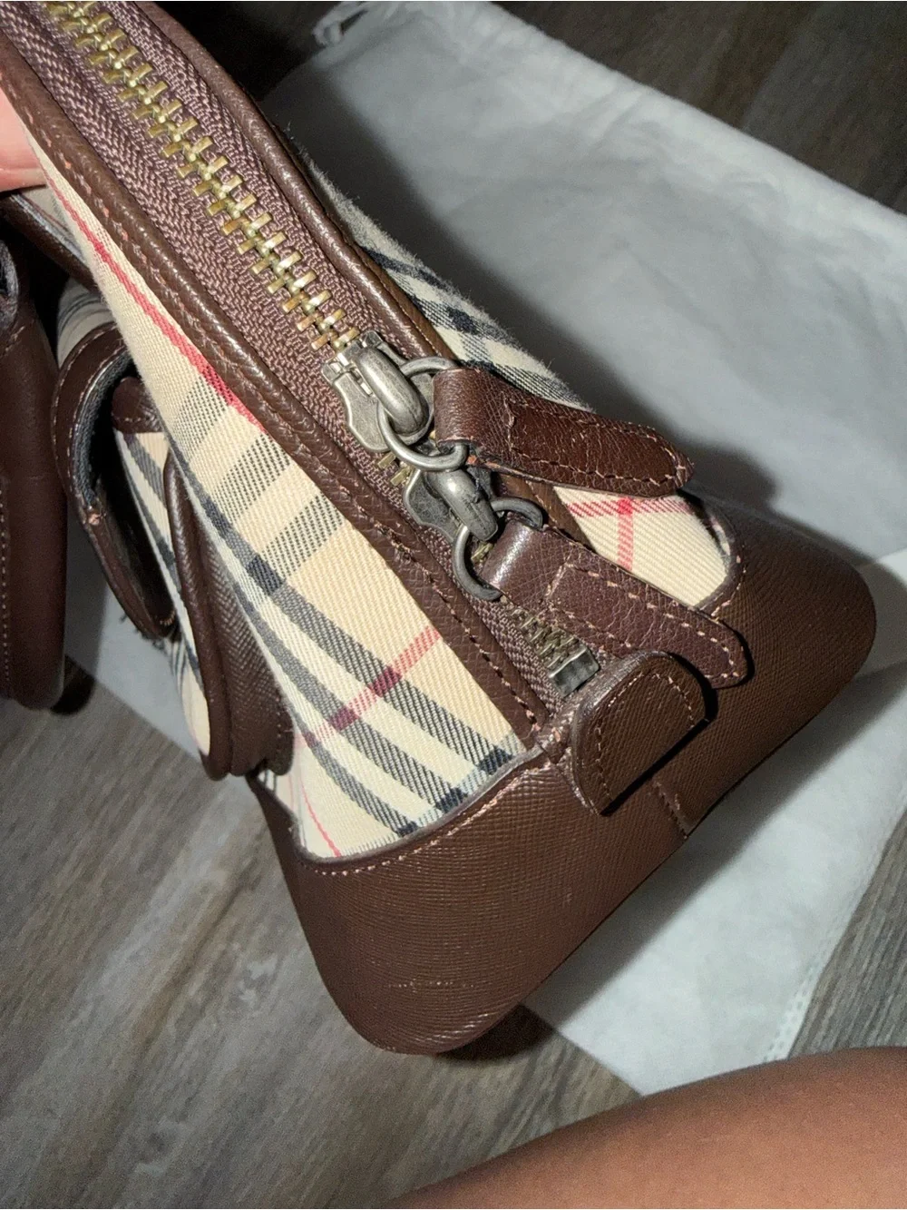 Burberry Nova Check Canvas Leather Handbag